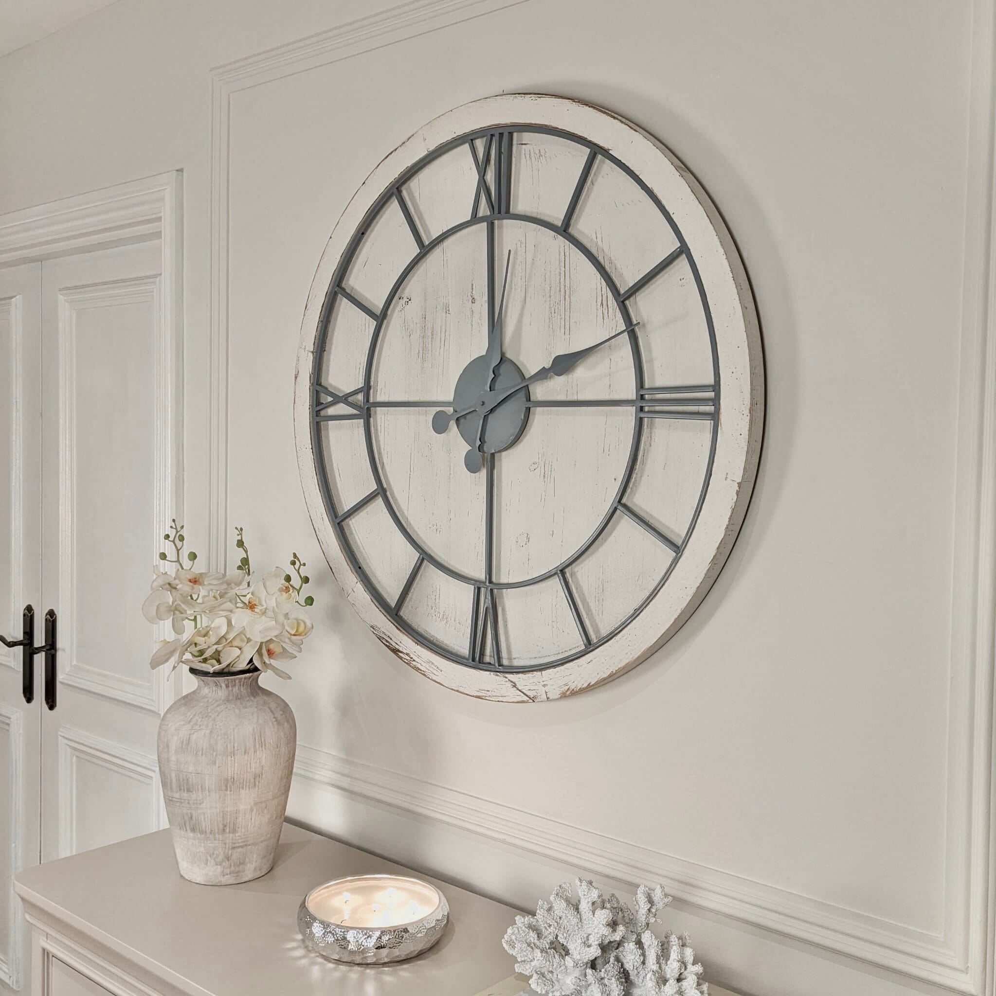 Porter Distressed White Wash Round Wall Clock