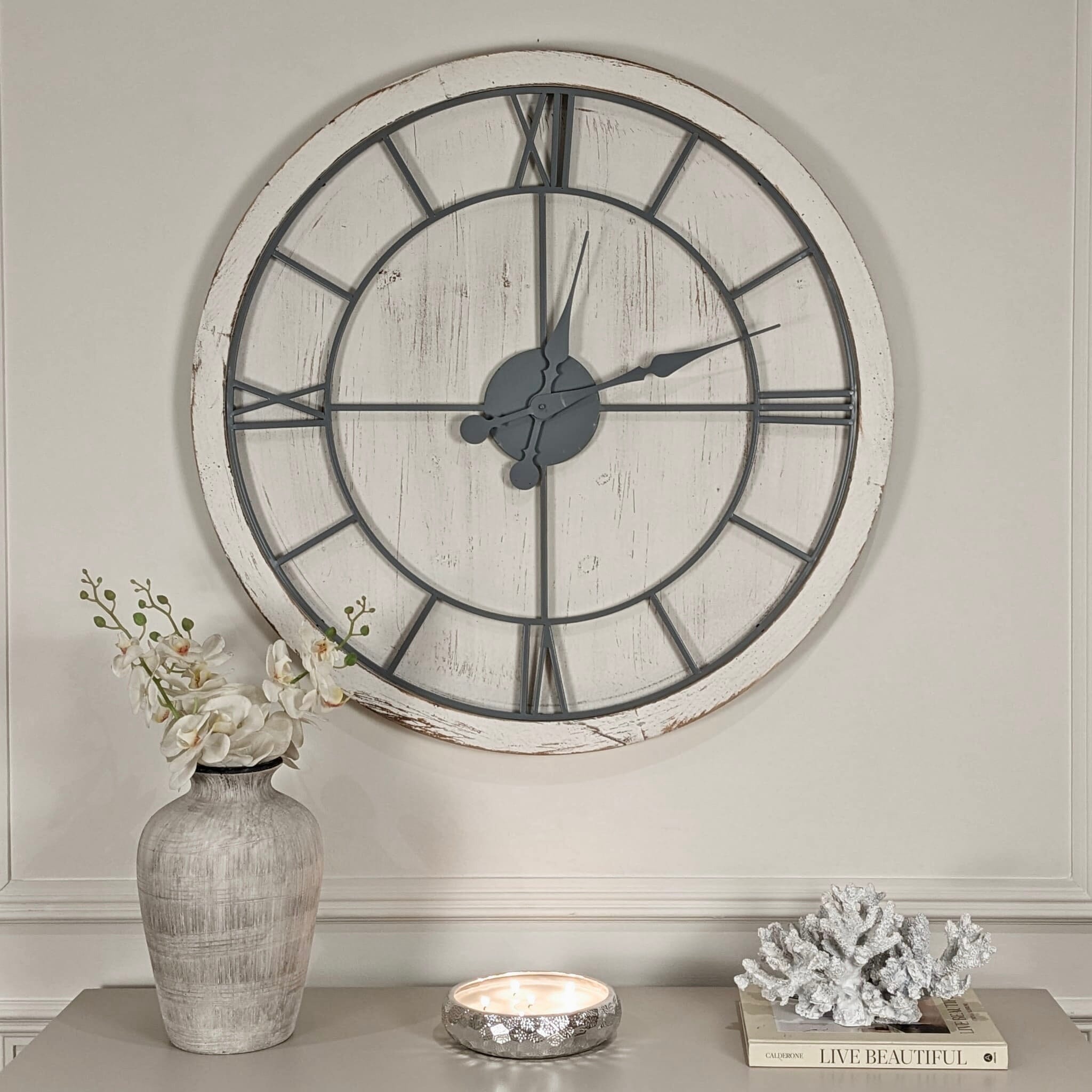 Porter Distressed White Wash Round Wall Clock