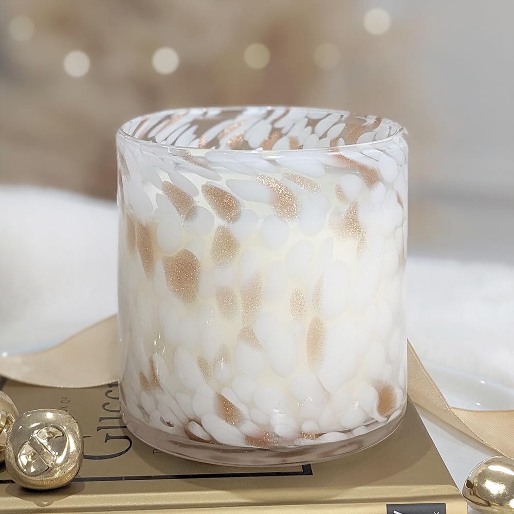 Quinn Fresh Linen Scented White & Gold Patterned Glass Candle