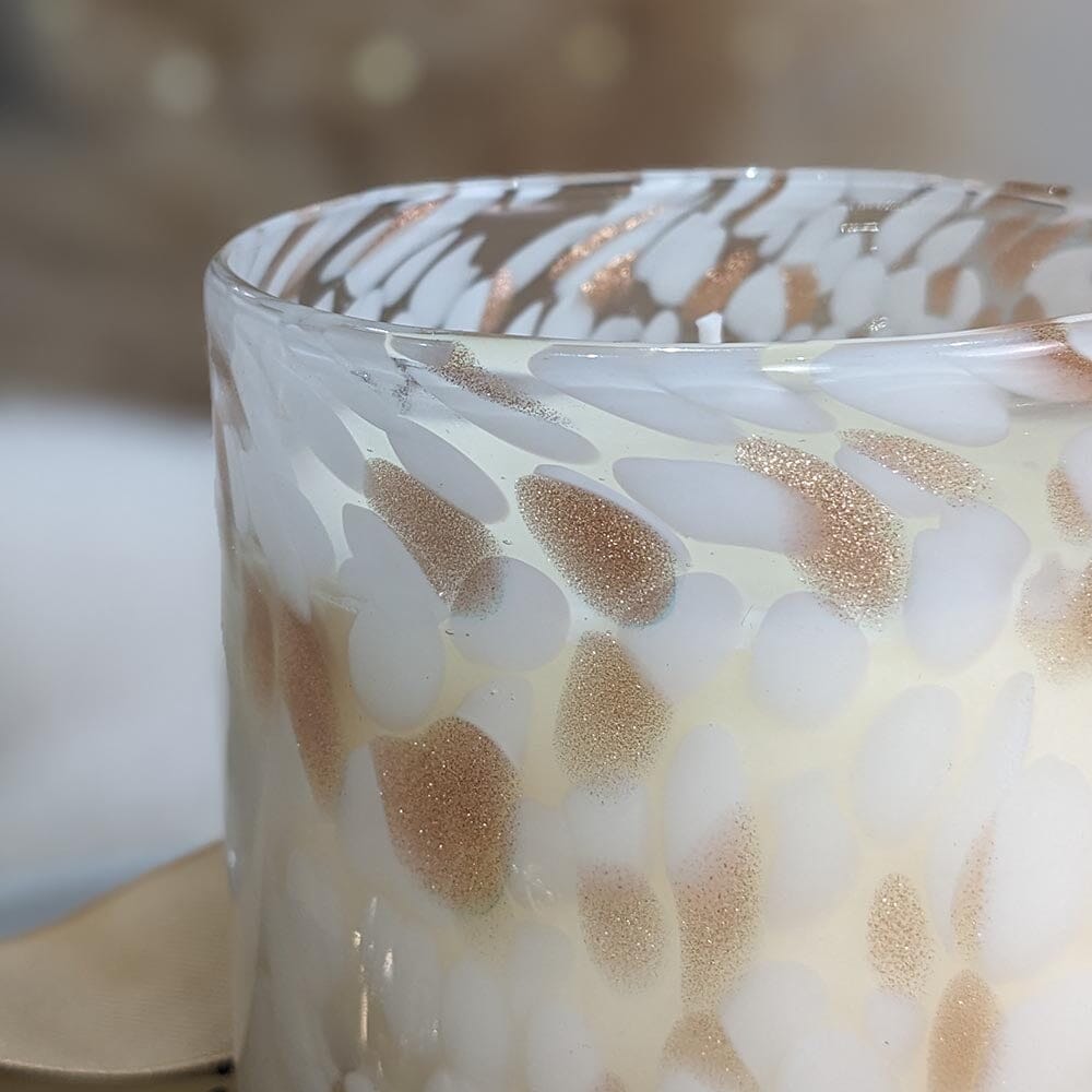 Quinn Fresh Linen Scented White & Gold Patterned Glass Candle