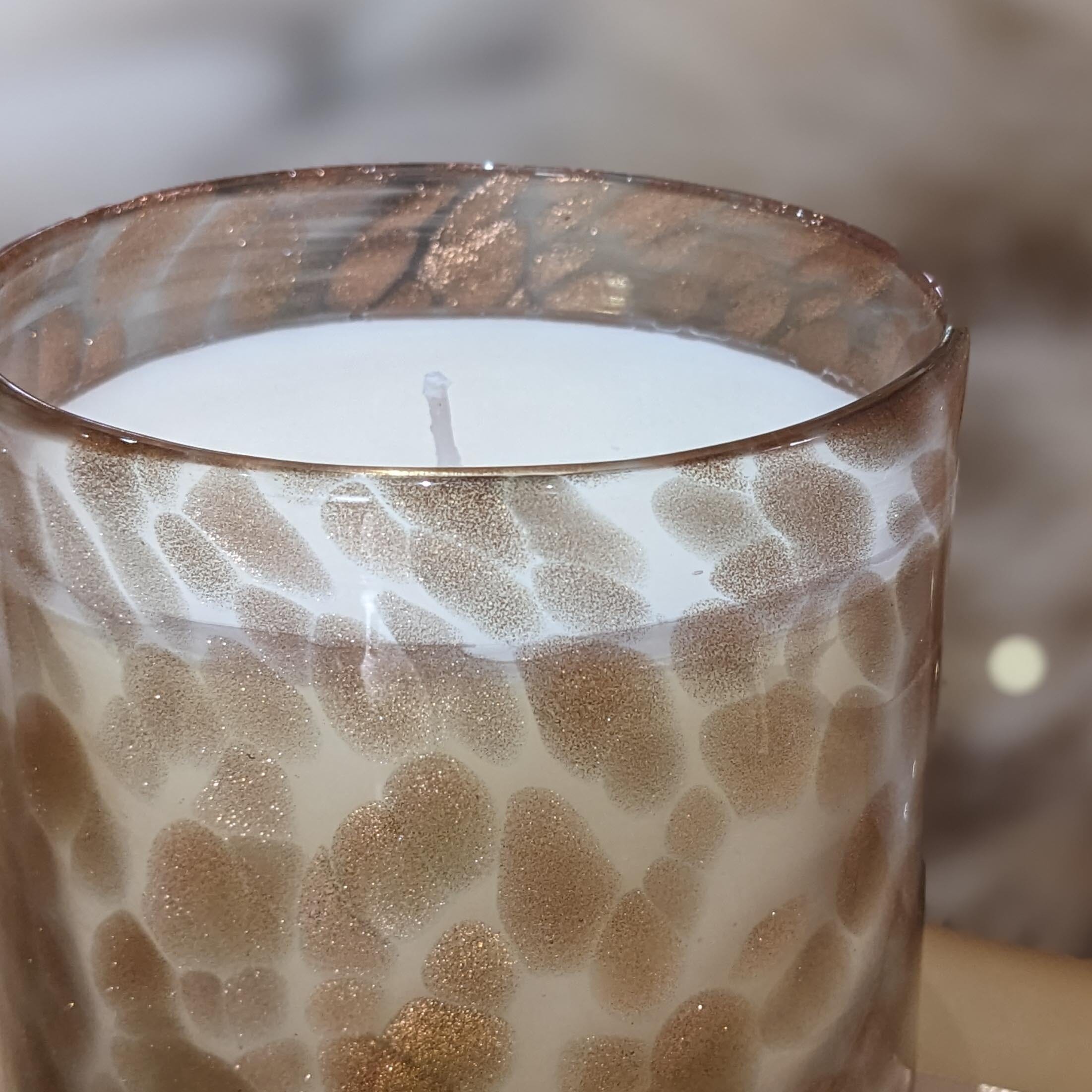 Quinn Peony Scented Taupe Patterned Glass Candle