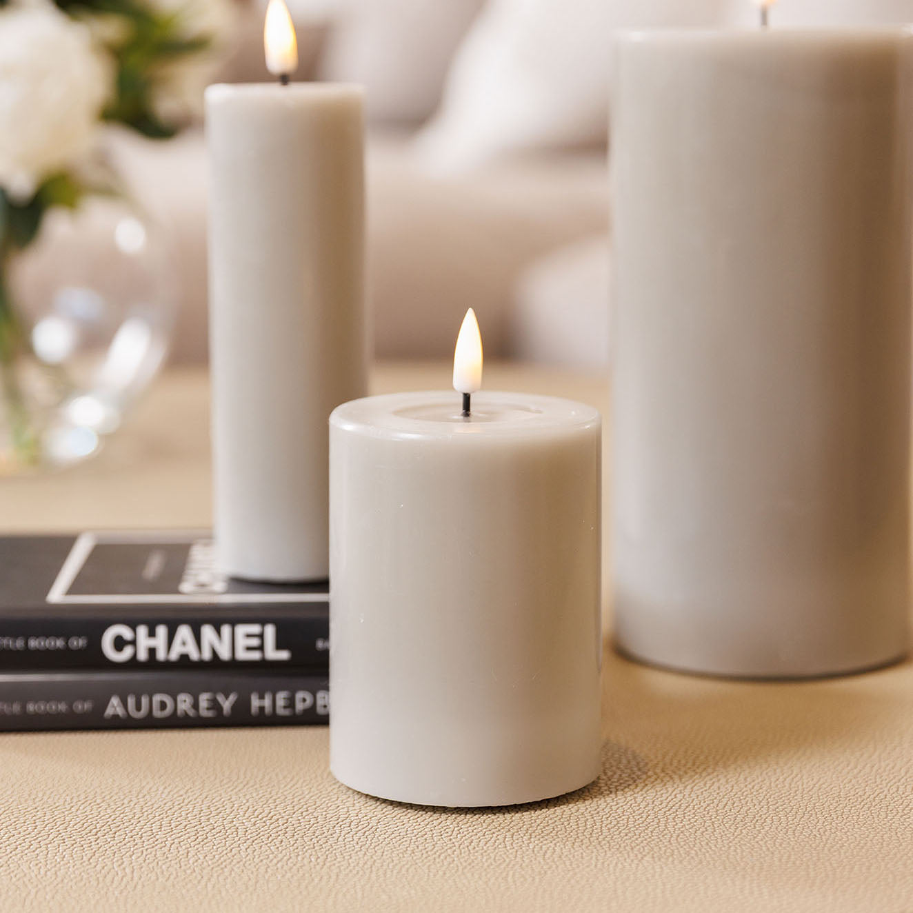 Warm Grey Realistic LED Candle - 10cm