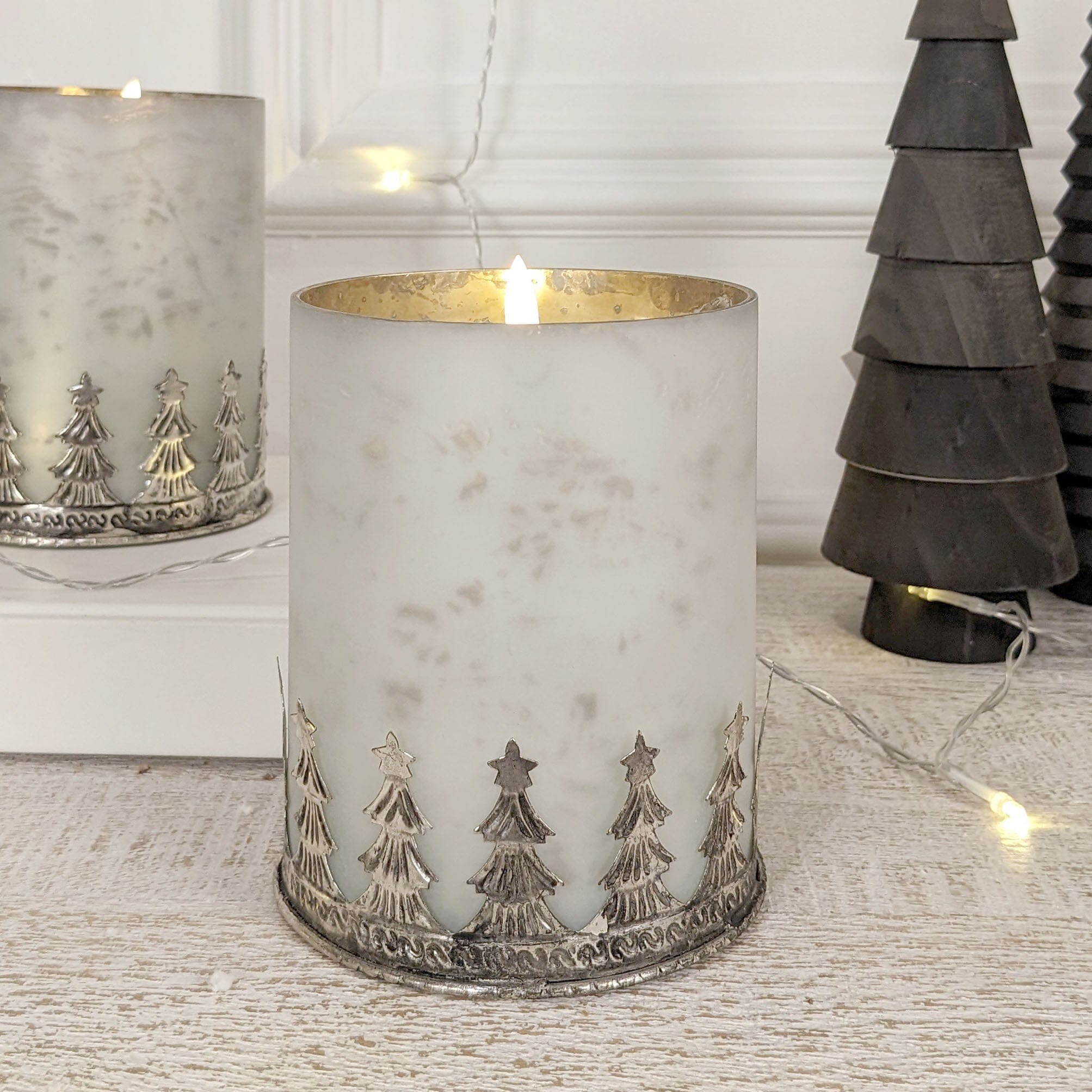 White, Gold & Silver Christmas Tree Decorative Candle Holder