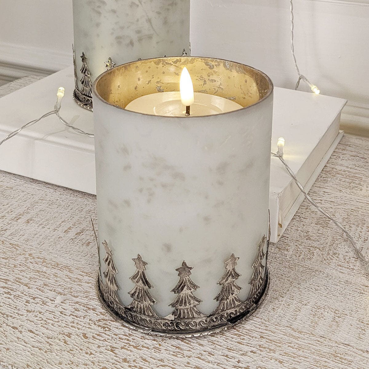 White, Gold & Silver Christmas Tree Decorative Candle Holder