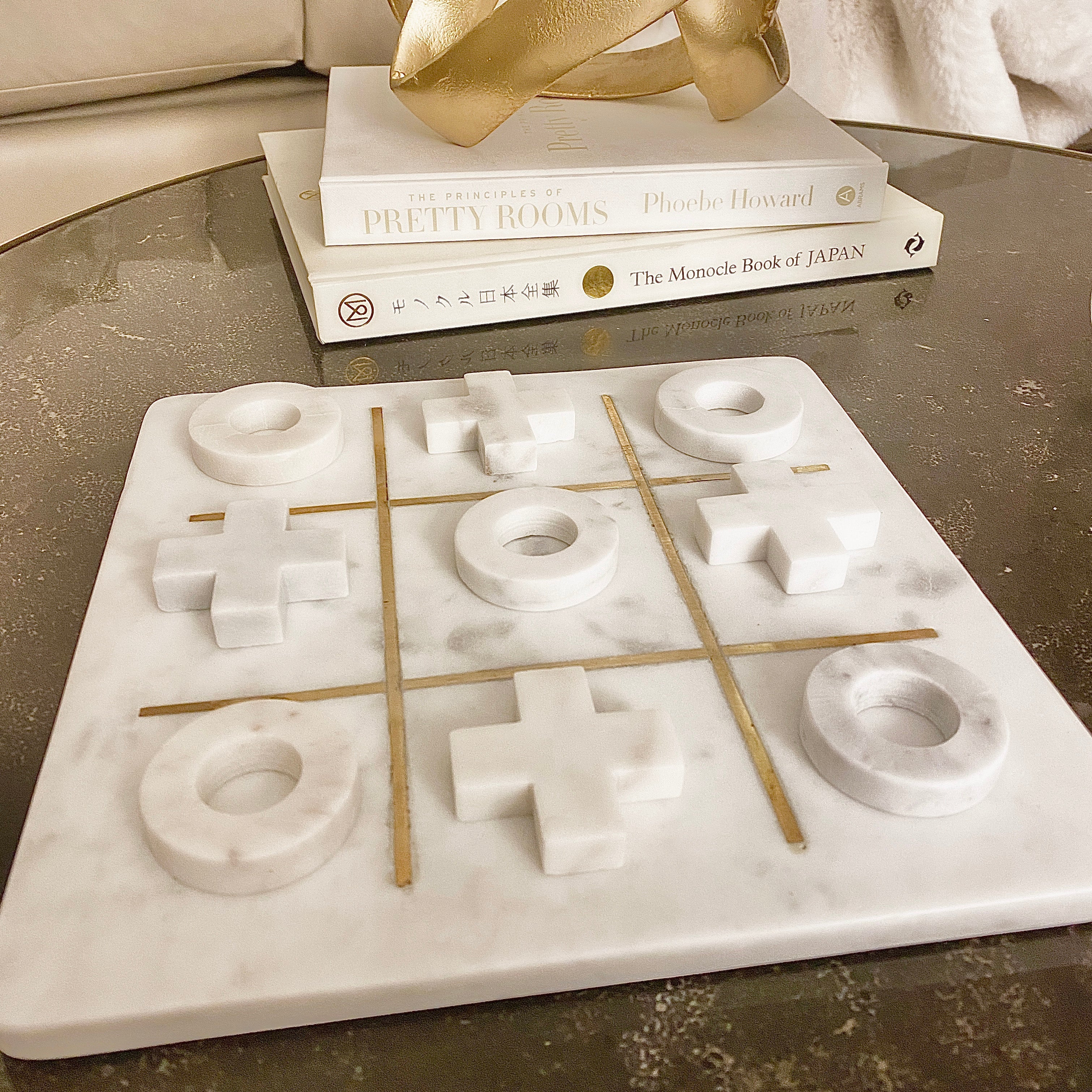 White Marble & Gold Noughts & Crosses Set