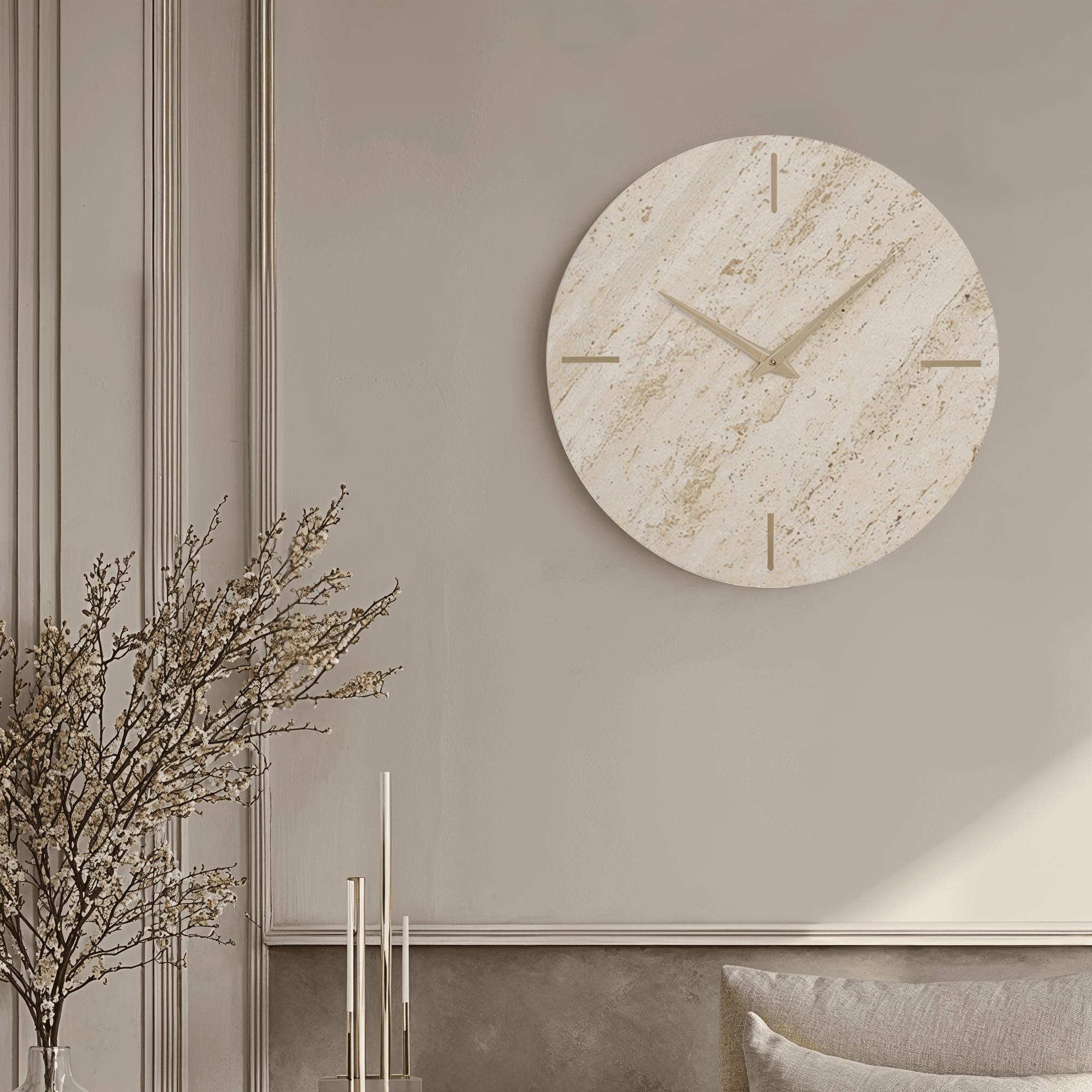 Zorion Neutral Marble & Gold Wall Clock